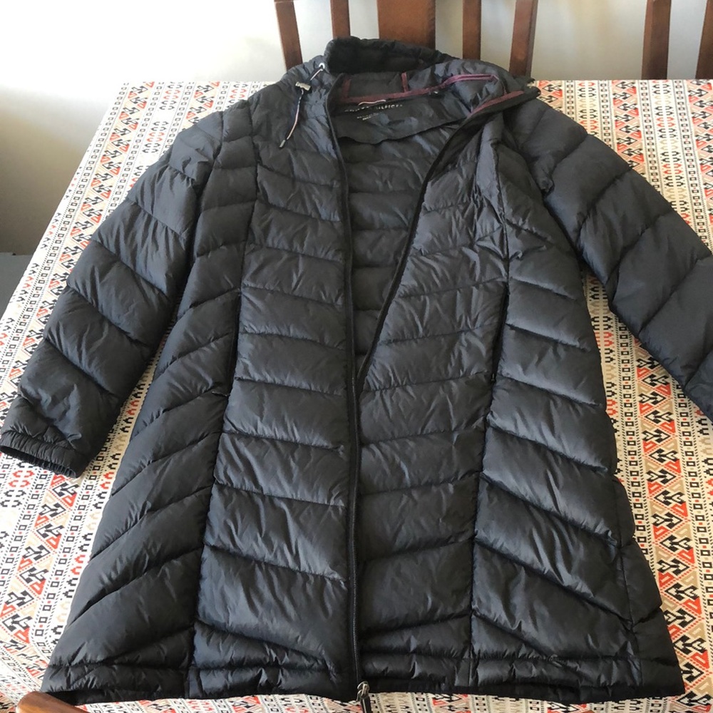 Tommy Hilfiger black medium long packable down coat